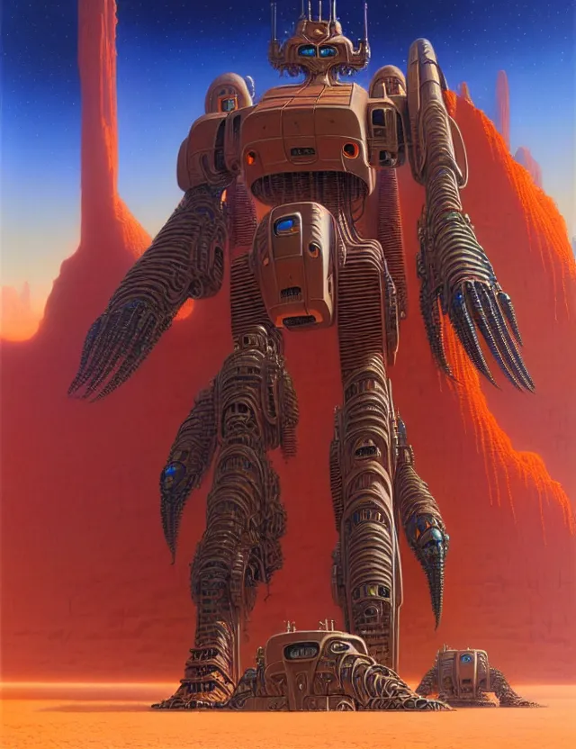 Prompt: a giant desert mecha, tim hildebrandt, wayne barlowe, bruce pennington, donato giancola, trending on artstation, cinematic composition, beautiful lighting, hyper detailed, 8 k, oil on canvas