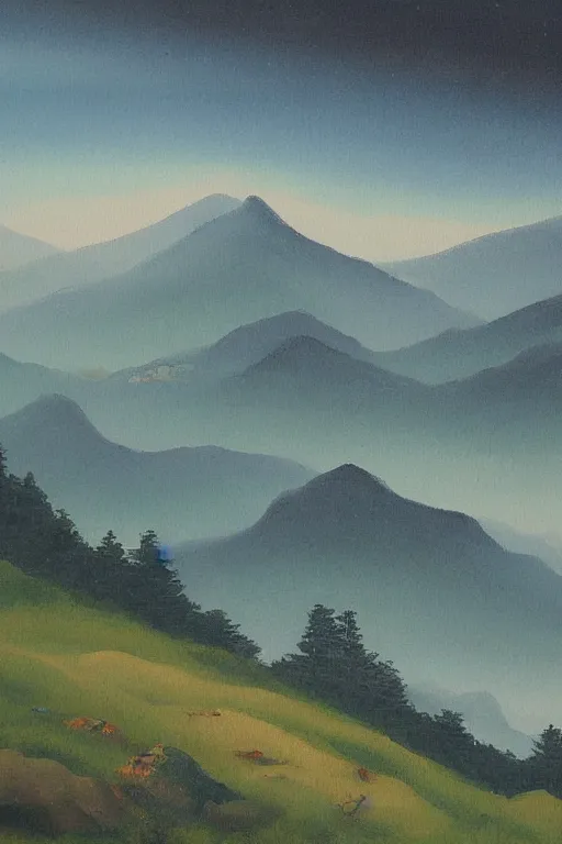 Prompt: a mountain landscape painting by jeong seon