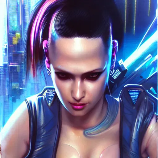 Image similar to cyberpunk 2 0 7 7 female character, futuristic, art by peter lloyd, 1 9 8 0's art, airbrush style, art by hajime sorayama,, intricate, elegant, sharp focus, illustration, highly detailed, concept art fantasy, highly detailed, digital painting, trending on artstation, award winning, concept art, sharp focus h 8 0 0