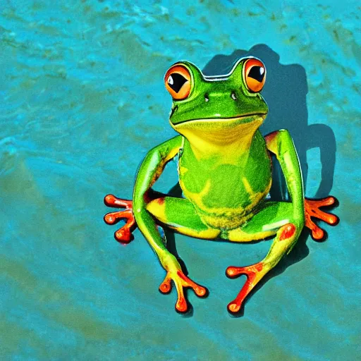 Prompt: a frog in the middle of the ocean,