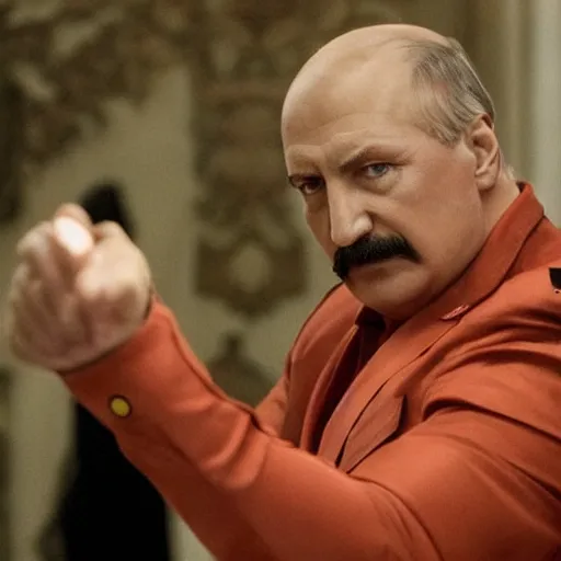 Prompt: Alexander Lukashenko in Avengers: The Kang Dynasty, cinematic still