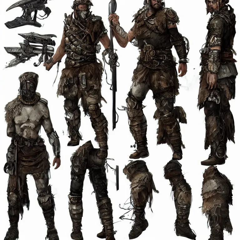 Prompt: full body+ face concept art of a post-apocalyptic roman mercenary in the style of high fantasy art trending on artstation deviantart Pinterest detailed realistic High Resolution HD 8k