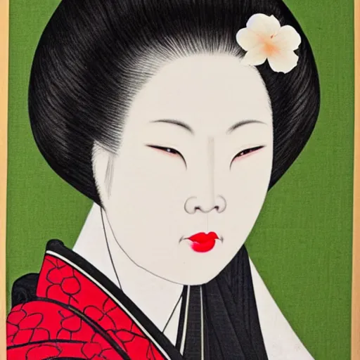 Prompt: crossed eyed geisha portrait