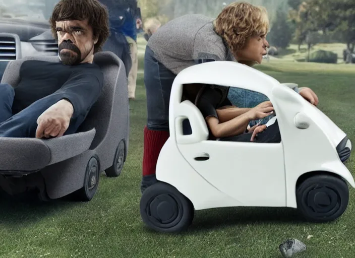 Prompt: peter dinklage tikes cozy coupe, movie still, from the new the wrestler movie, 8 k, realistic