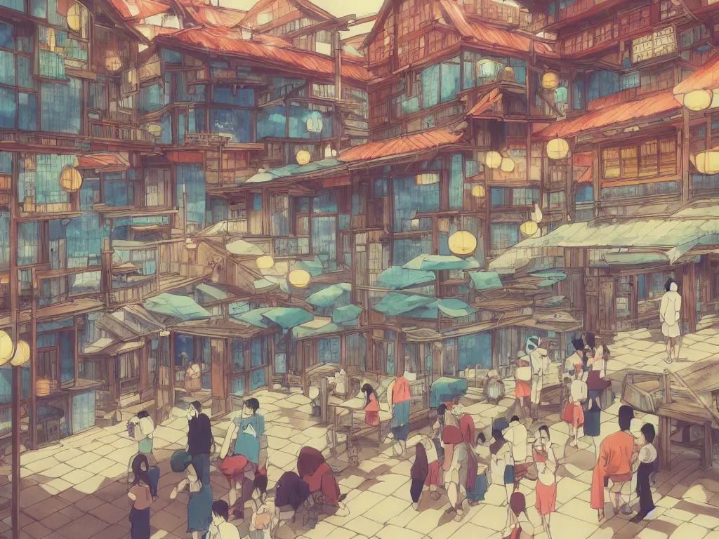 Prompt: Japanese onsen in anime style by makoto shinkai and studio ghibli, colorful, anime background