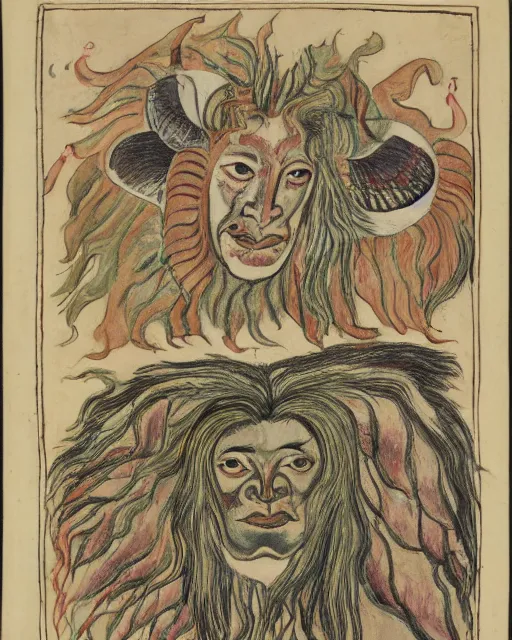 Prompt: zmei gorynich with one human head, second eagle head, third lion head, fourth ox head. drawn by francis bacon