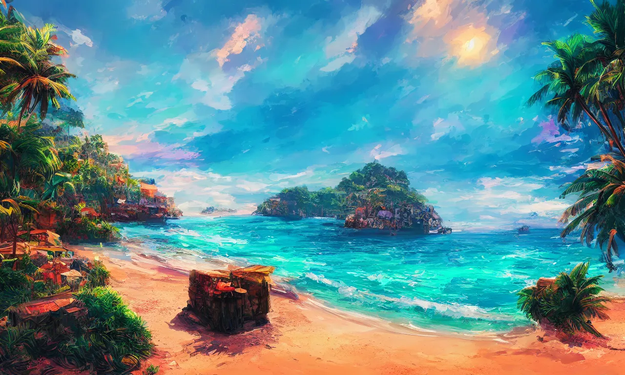 Image similar to fantasy paradise beach coast by alena aenami artworks in 4 k