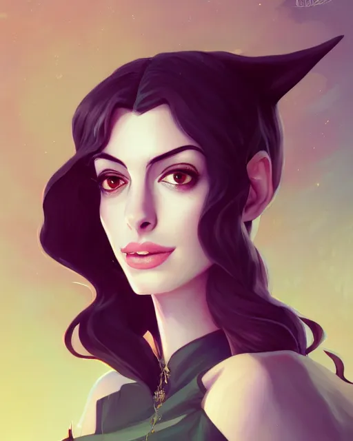 Image similar to a portrait of a beautiful full body Anne Hathaway witch, art by lois van baarle and loish and ross tran and rossdraws and sam yang and samdoesarts and artgerm, digital art, highly detailed, intricate, sharp focus, Trending on Artstation HQ, deviantart, unreal engine 5, 4K UHD image