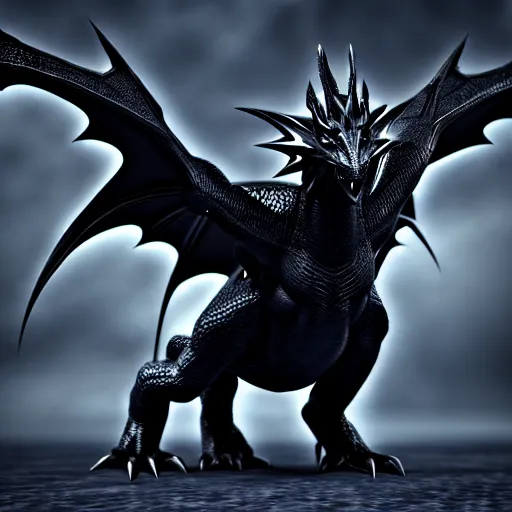 Image similar to dark black dragon pokemon , 3d render , highly detailed , octane render , 4k , HD