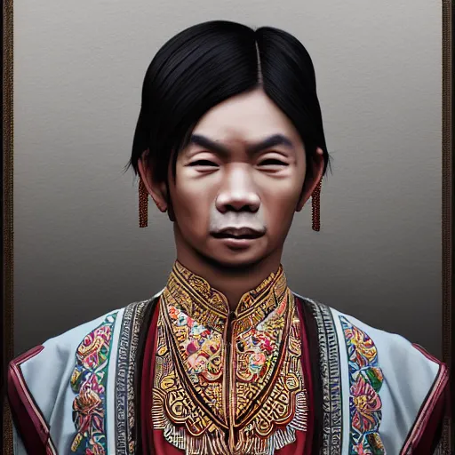 Image similar to javanese man wear traditional dress. matte, facial features, symmetrical anatomy, hyperdetailed, digital art, baroque, pop punk art style, fantasy, full body pictures, without duplication, art by artgerm and ilya kuvshinov and vinicius gud and gustavo zambelli, intricate, octane render.