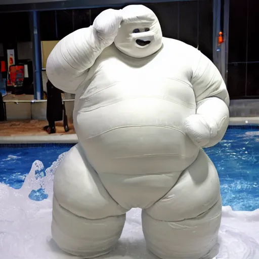 Prompt: the michelin man at a foam party