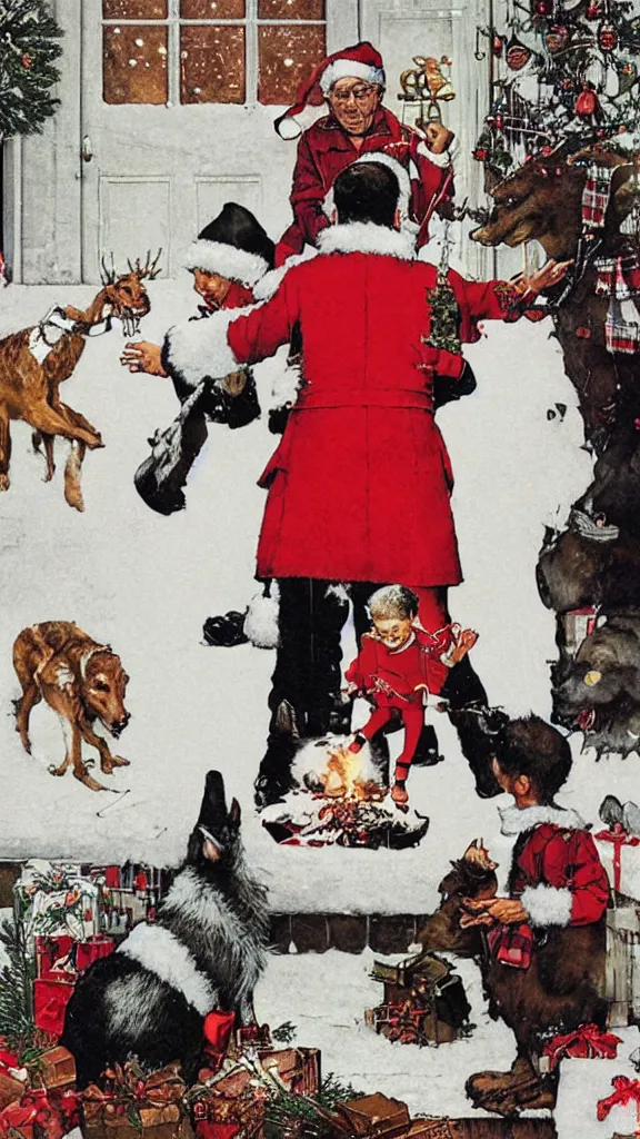 Prompt: christmas card by Banksy and Norman Rockwell