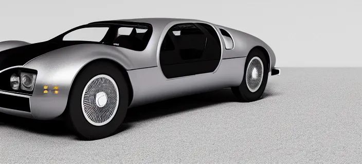 Image similar to a single bugatti type 5 7 sc atlantic and delorean hybrid, dslr, volumetric lighting