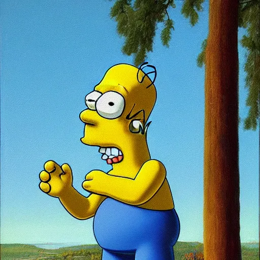 Prompt: Homer Simpson, oil on canvas, very detailed, realistic, painted by David Caspar Friedrich
