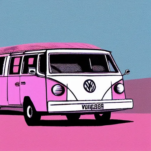 Image similar to illustration of an old van volkswagen, may 6 8, pastel colors, cool, hippie by studio muti