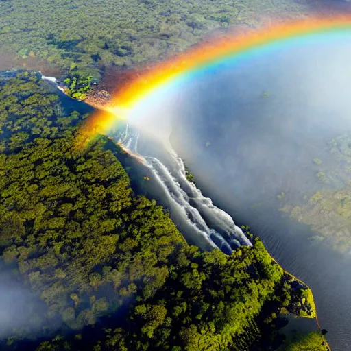 Prompt: a stunning areal photo of victoria falls zambia, zimbabwe. early morning mist