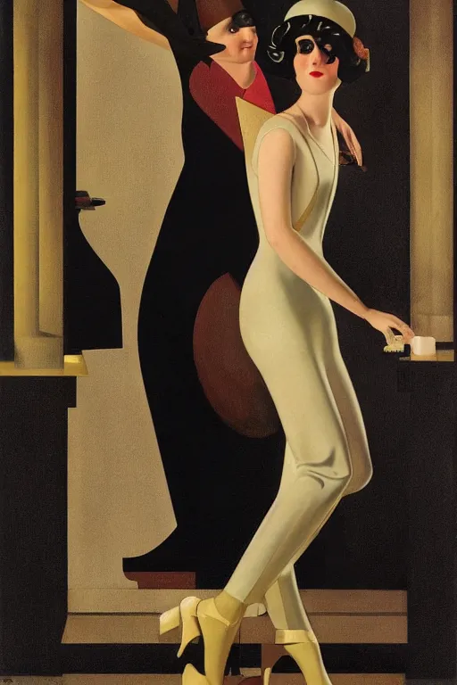 Image similar to a oil painting depicting a Jazz Age high society figure, 1920s style, smooth, highly detailed, high contrast, Coles Phillips, Dean Cornwell, JC Leyendecker, 8K