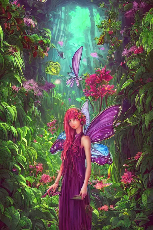 Image similar to book cover | plant fairy | digital painting | vivid colors | cinematic atmosphere | hyper detailed | yutaka kagaya