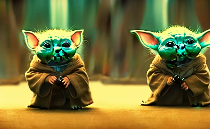 Image similar to hamster yoda, movie still, star wars, cinematic, sharp focus, cinematic grain, cinematic lighting, 8 k