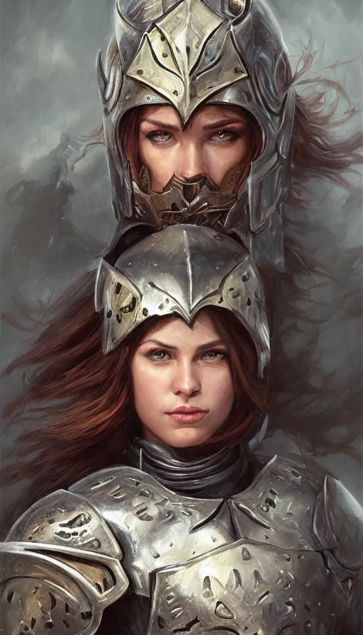 Prompt: fantasy dungeons & dragons portrait by Livia Prima,female knight,helmet,D&D,detailed,masterpiece,full body,one subject