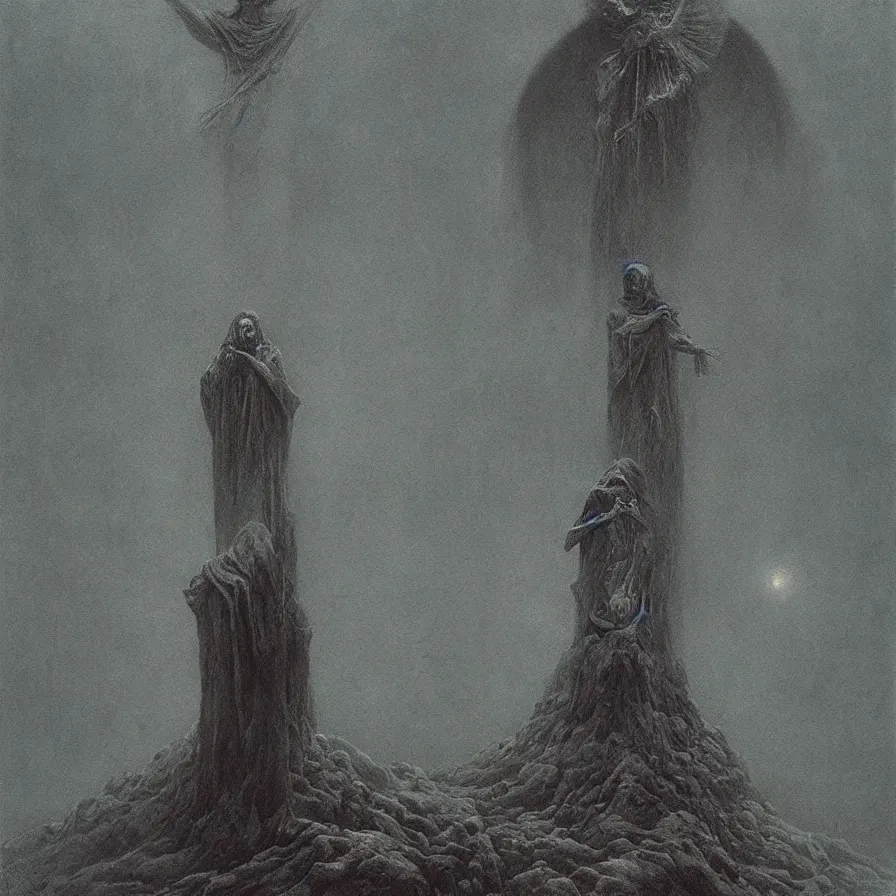 Image similar to false prophet by zdzislaw beksinski, color