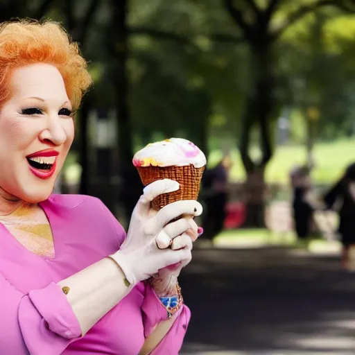 Prompt: bette midler eating ice cream, central park, trending on artstation, 8 k