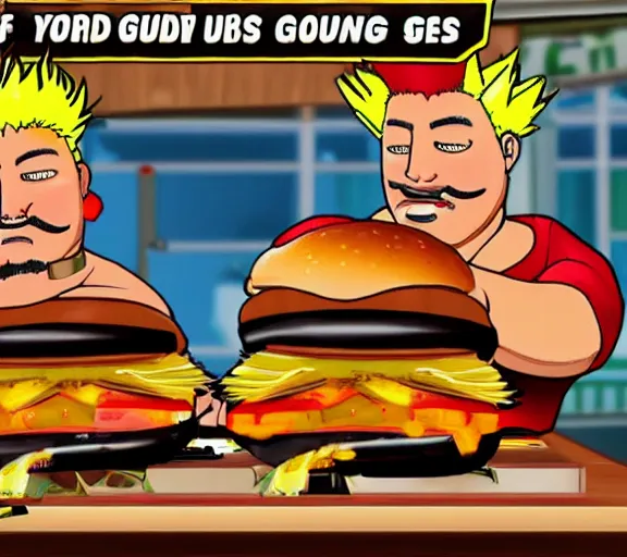 Image similar to screencap of guy fieri ps 2 burger eating minigame, ign screenshot, poor graphics, game ui, hq image
