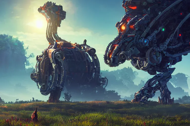 Image similar to watcher machine mecanical creature robot of horizon forbidden west horizon zero dawn radiating a glowing aura global illumination ray tracing hdr fanart arstation by ian pesty and alena aenami artworks in 4 k