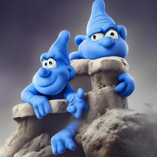 Prompt: smurfs by elena vizerskaya and ivan aivazovsky, perfectly detailed, artstation, sharp focus, highly detailed, studio photography, impresion de giclee arte abstracto, award winning