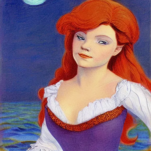 Prompt: painting of ariel from the little mermaid, 1889