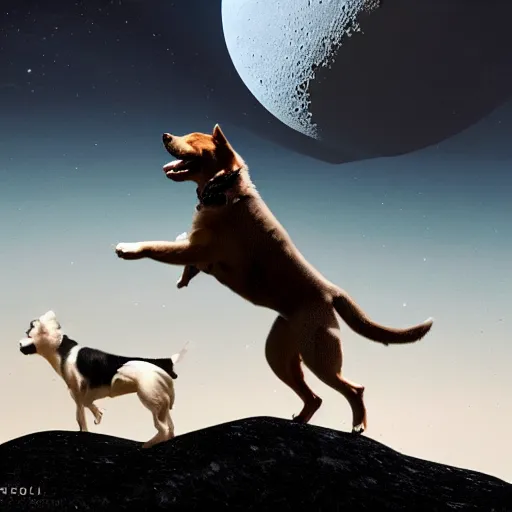Image similar to a dog dancing on the moon, realistic, 8 k