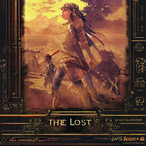 Prompt: The lost Bible, game poster printed on playstation 2 video game box , Artwork by Akihiko Yoshida, cinematic composition