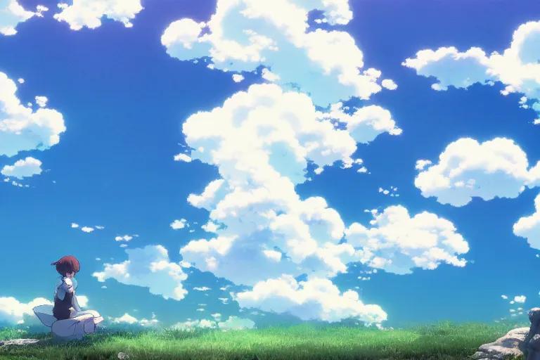 Prompt: painting of a dreamy cloudscape!, a flying dragon!!! in the foreground, exterior wide shot, otherworldly and ethereal by kazuo oga in the anime film by studio ghibli, screenshot from the anime film by makoto shinkai