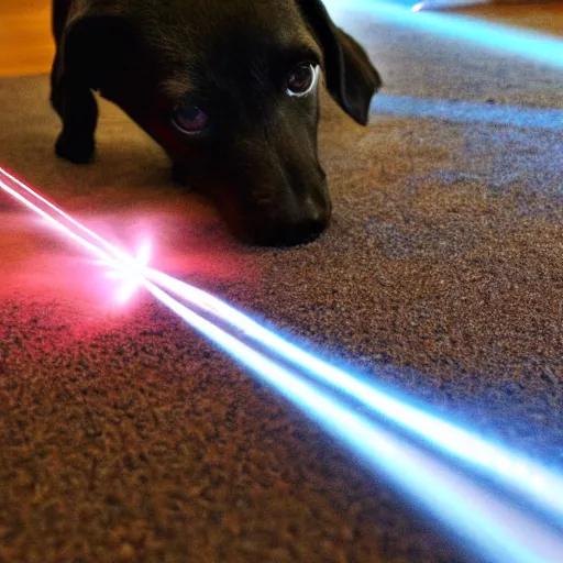 Image similar to enid the dog chasing a laser.