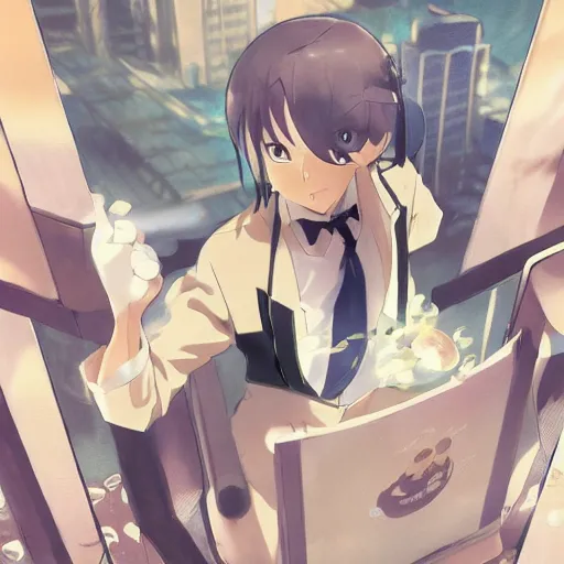 Image similar to a duck wearing a business suit, illustration concept art anime key visual trending pixiv fanbox by wlop and greg rutkowski and makoto shinkai and studio ghibli and kyoto animation symmetrical facial features