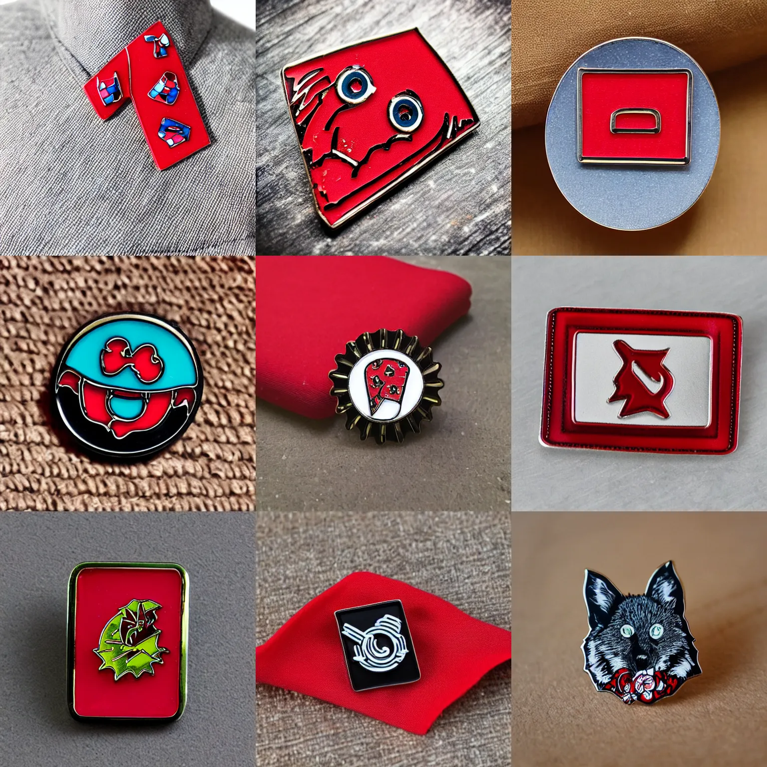 Prompt: “red bandana cute enamel pin, product image, high quality lighting”