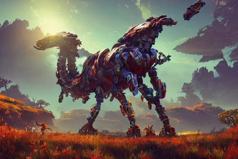 Image similar to tideripper machine mecanical creature robot of horizon forbidden west horizon zero dawn radiating a glowing aura global illumination ray tracing hdr fanart arstation by ian pesty and alena aenami artworks in 4 k