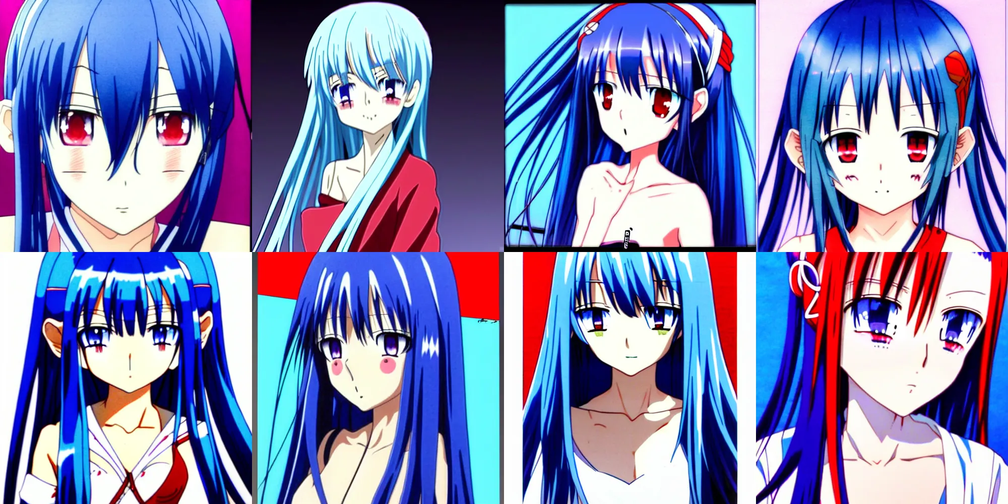 Prompt: cute sliver blue hair and red eyes anime young female, the shikishi