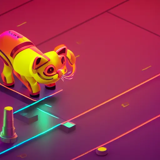 Prompt: Isometric Kitty Bot, 3D character realistic, very colorful, cinematic lighting, soft neon, octane render, trending on Artstation