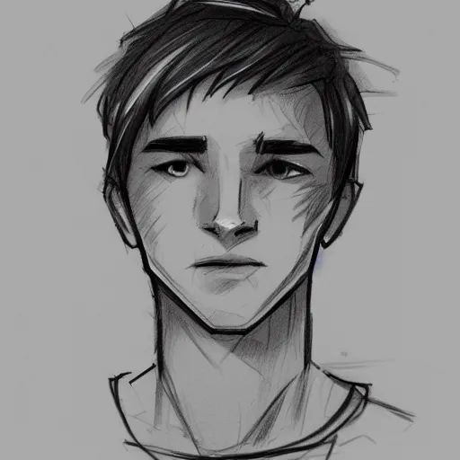 Prompt: sketch of a teenage boy with very short side part light hair smiling trending on artstation