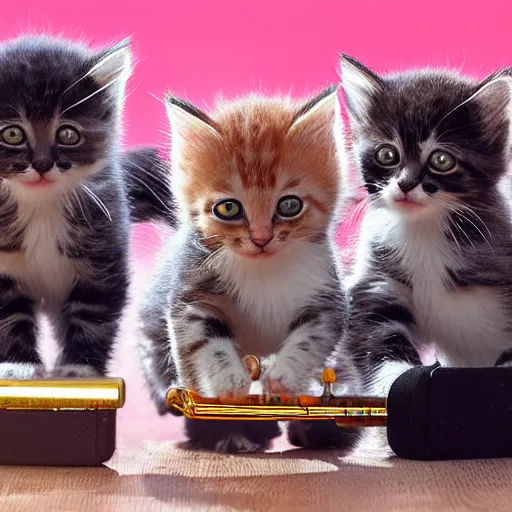 Image similar to an amazing award winning photo of kittens playing in a band, very detailed and sharp, 4k hdr, masterpiece