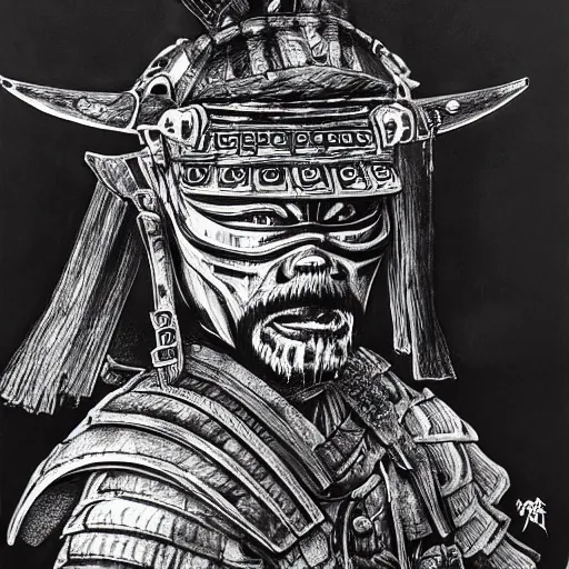 Image similar to intricate, realistic ink drawing of a samurai in a splash of ink, 8 k