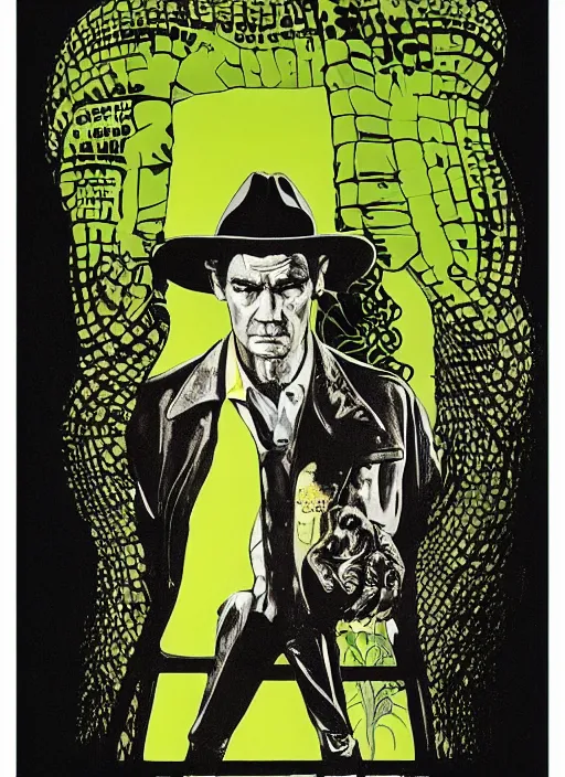 Image similar to a portrait of robert forster from alligator ( 1 9 8 0 ), poster art by ron english, trending on deviantart, dada, movie poster, poster art, concert poster