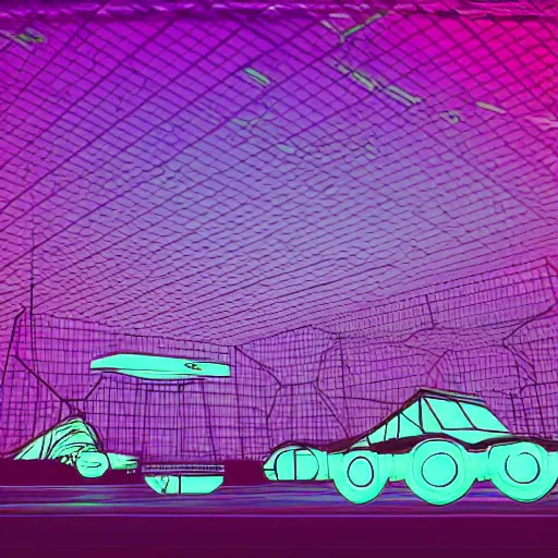 Image similar to synthwave wireframe intergalactic planetary future space vehicles that look super stylish. neofuturism. grid. lines.