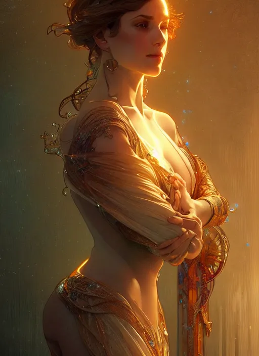 Image similar to water, glowing lights!! intricate elegant, highly detailed, digital painting, artstation, concept art, smooth, sharp focus, illustration, art by ( ( ( artgerm ) ) ) and greg rutkowski! and ( ( alphonse mucha ) )