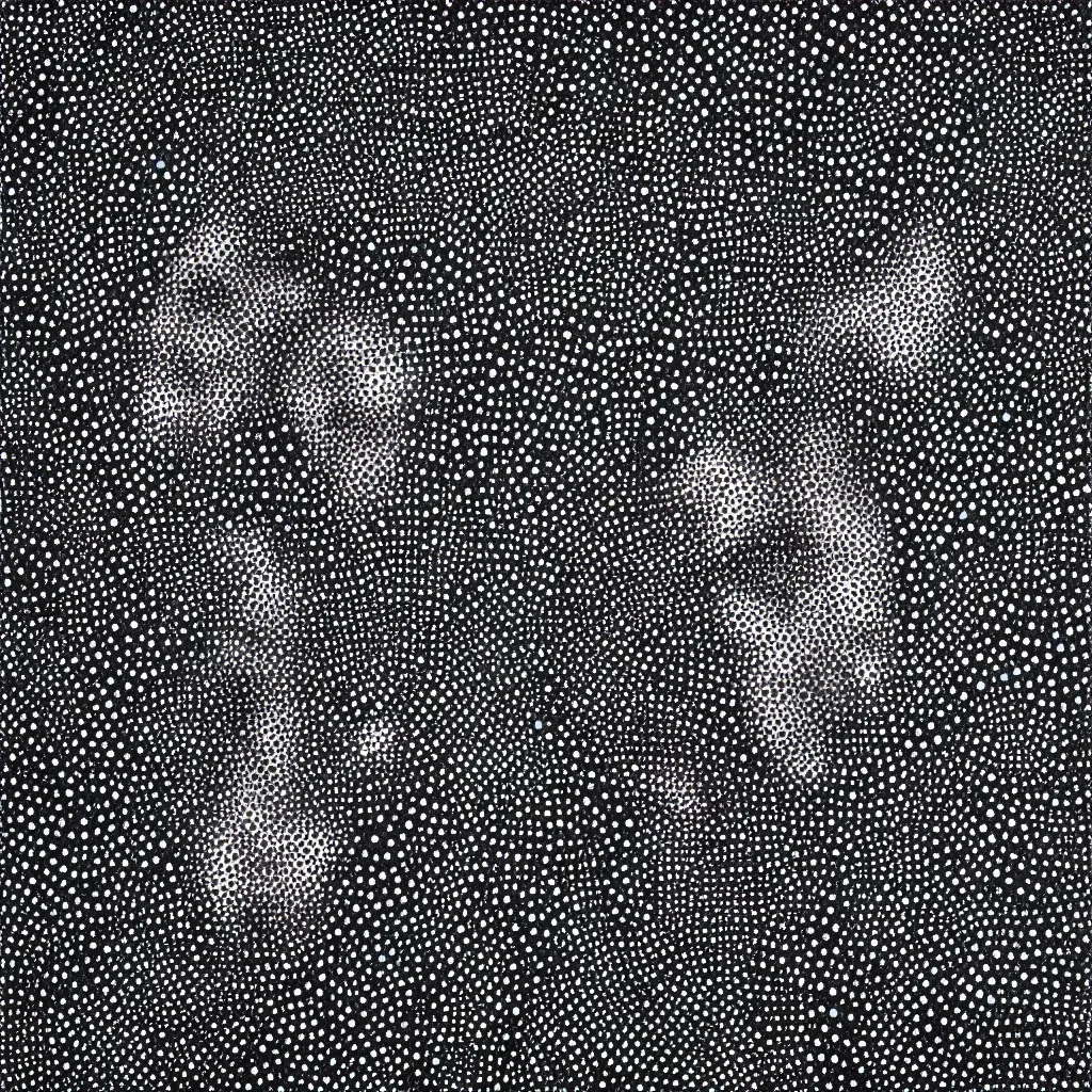 Image similar to face made out of planet, faceless people dark, dots, drip, stipple, pointillism, technical, abstract, minimal, style of francis bacon, asymmetry, pulled apart, cloak, hooded figure, made of dots, abstract, balaclava