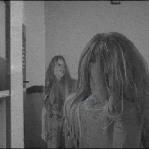 Image similar to Monster attack in the backrooms. Liminal. VHS found footage. Shaky, grainy.