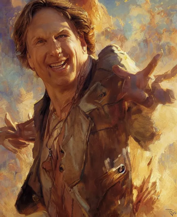 Image similar to portrait of ron hubbard, joyful, highly detailed painting by gaston bussiere, craig mullins, j. c. leyendecker 8 k,