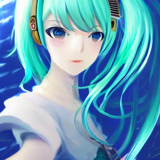 Image similar to hatsune miku short hair, anime style, hyper detailed, illustration, digital painting, high delicate defined details, anime stylized, highly detailed, realistic, sharp focus, styled by rhads
