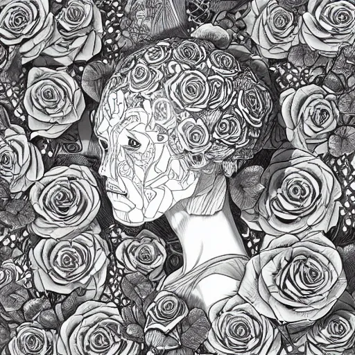 Image similar to the anatomy of a head of lettuce with roses that resemble a beautiful teen girl, an ultrafine detailed illustration by james jean, intricate linework, bright colors, final fantasy, behance contest winner, vanitas, angular, altermodern, unreal engine 5 highly rendered, global illumination, radiant light, detailed and intricate environment